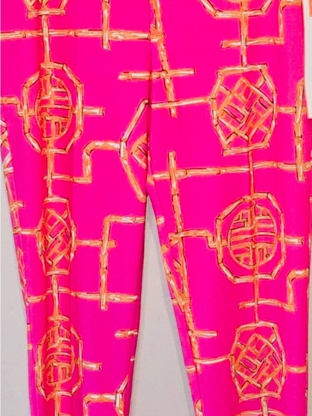 JUDE CONNALLY BAMBOO AND LATTICE PINK/ APRICOT ANKLE PANTS SIZE L